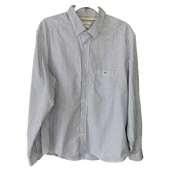 Lacoste Mens Shirt Size 44 Long Sleeve Striped Button Up Office Work STAIN* - Picture 1 of 16